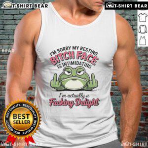 Funny frog graphic on a tank top with the phrase I'm Sorry My Resting Bitch Face Is Intimidating, perfect for casual wear.
