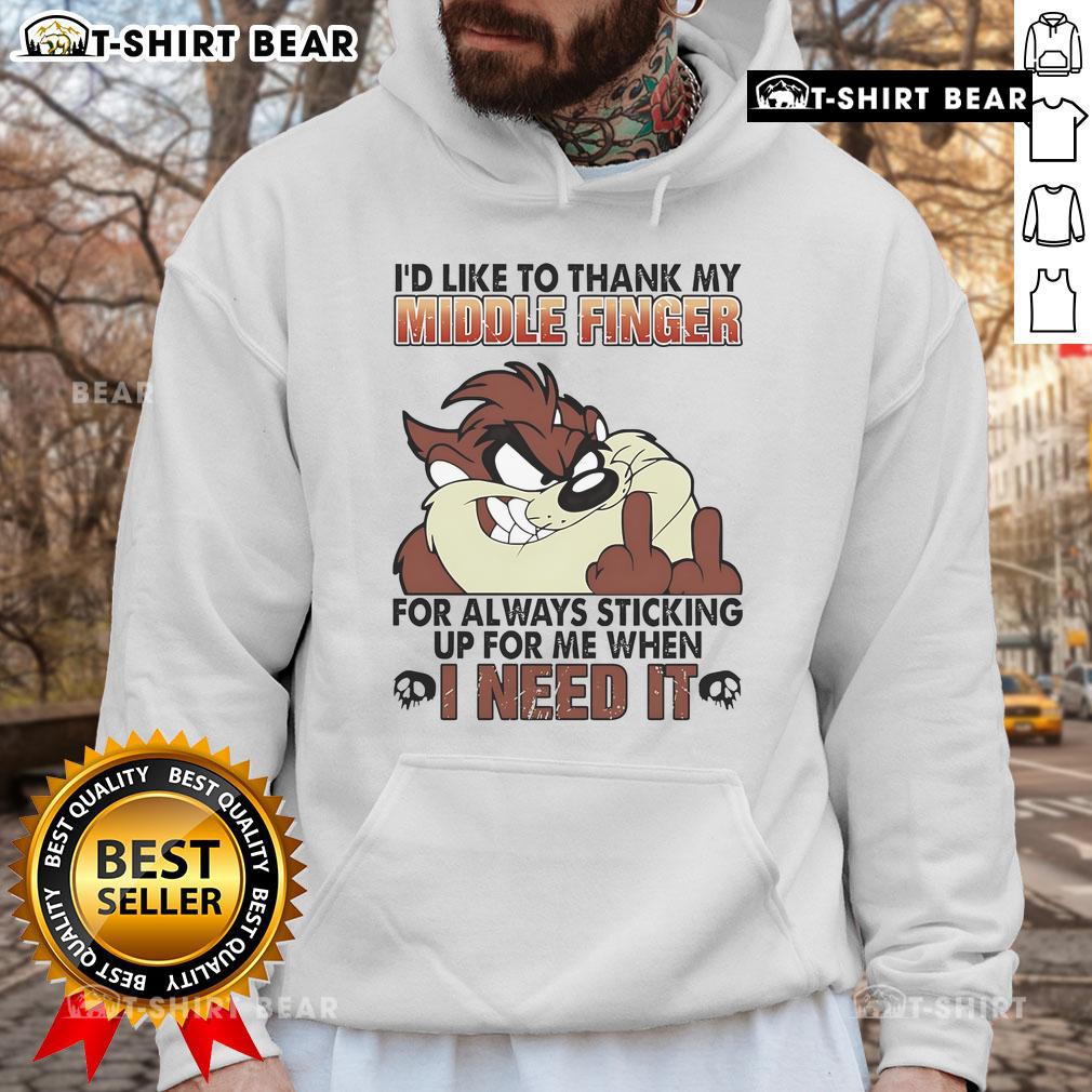 Funny Tasmanian hoodie with 'I'd like to thank my middle finger' graphic, perfect for humor lovers.