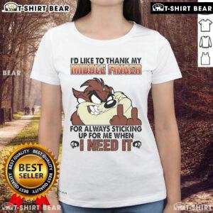Funny Tasmanian tee featuring 'I'd like to thank my middle finger' design, perfect for humor-loving ladies.