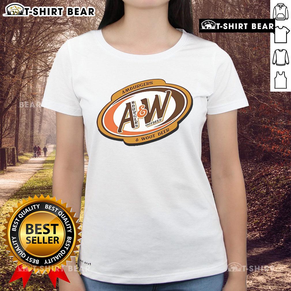 Good Amburgers and Wootbeer Ladies Tee featuring a fun graphic design for food lovers and casual wear enthusiasts.