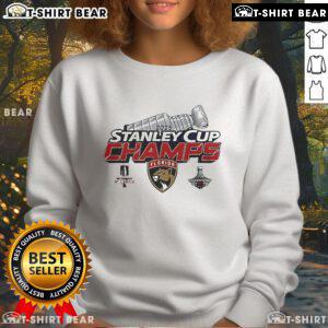2025 Florida Panthers NHL Champions sweatshirt featuring team colors and logo, perfect for fans celebrating the victory.