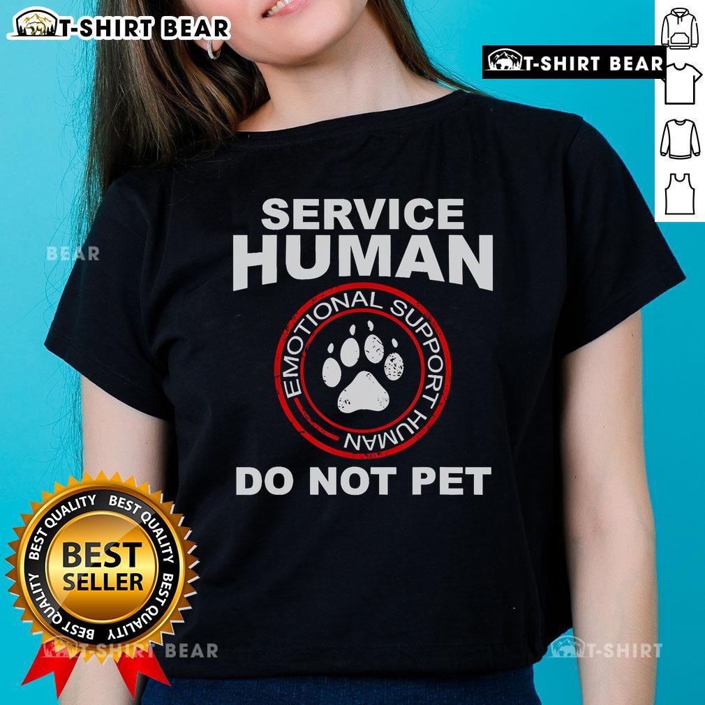 Emotional support human tee featuring a woman with her dog, showcasing good service and companionship.
