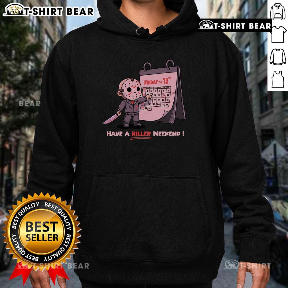 Happy Friday the 13th hoodie featuring spooky graphics, perfect for a killer weekend celebration.
