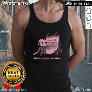 Happy Friday the 13th tank top featuring spooky graphics, perfect for a killer weekend vibe and Halloween fans.