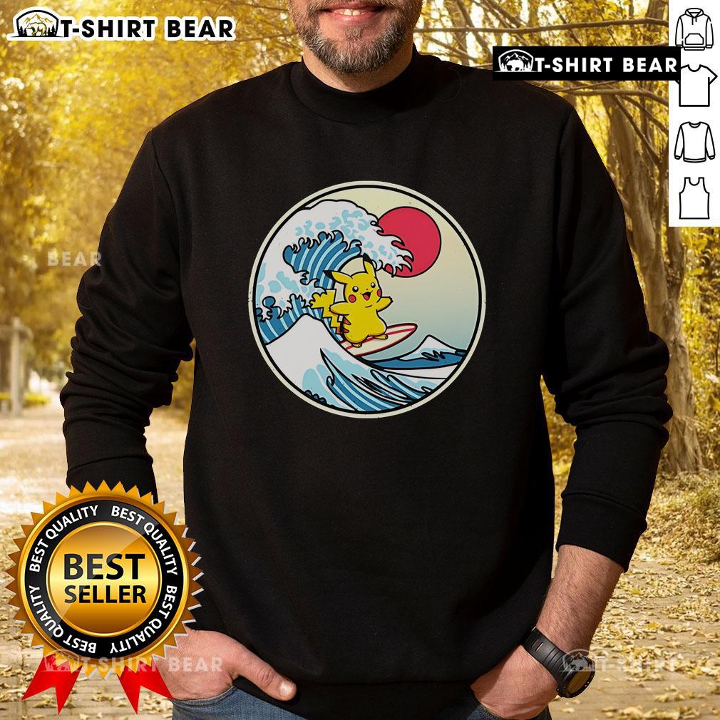 Happy Pikachu in a Thunder Wave design on a cute sweatshirt, perfect for Pokmon fans and cozy wear.