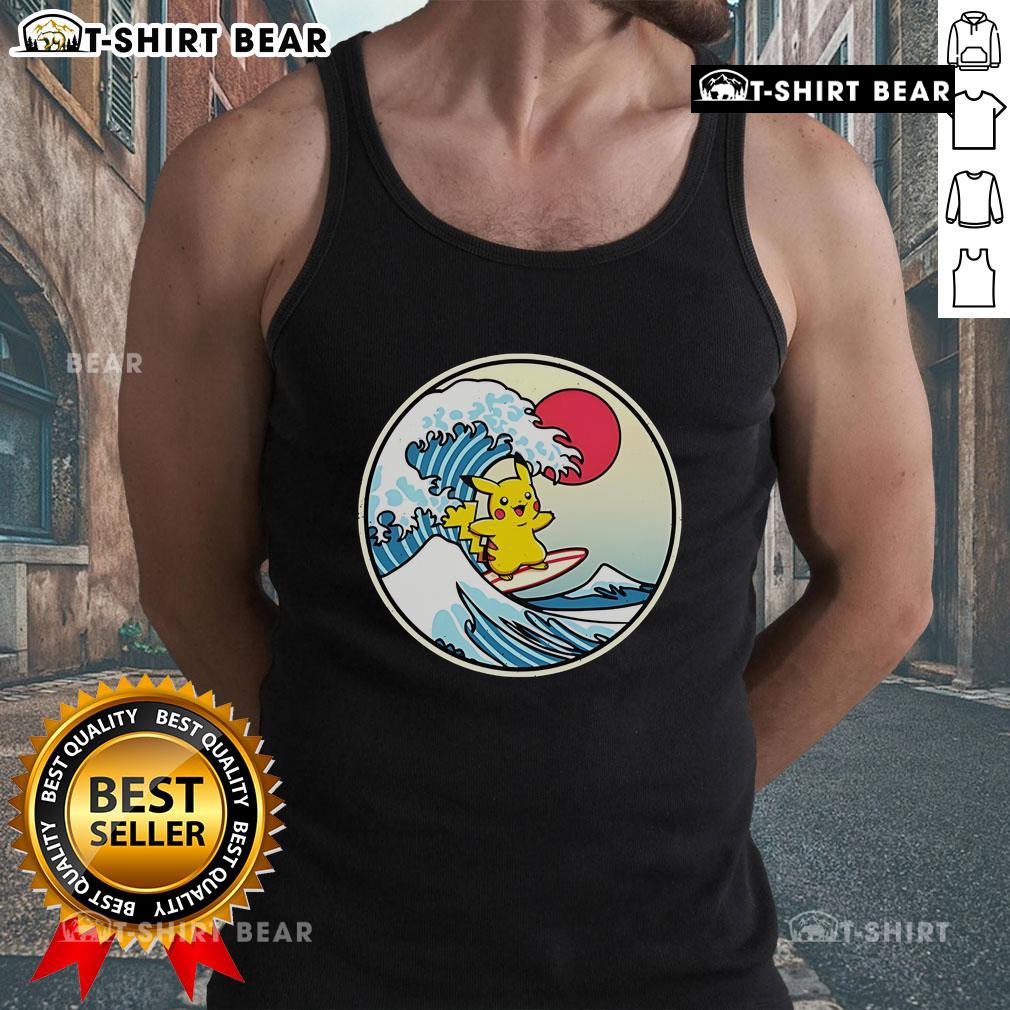 Cute Pikachu in a Thunder Wave pose on a stylish tank top, perfect for Pokemon fans. Happy Pikachu tank top design.