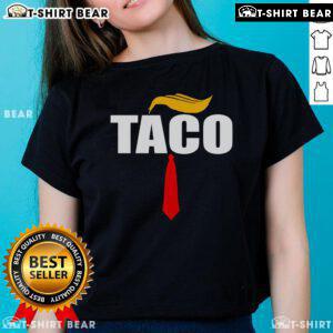 Hot Taco Trump Hair Tie Ladies Tee featuring a fun taco graphic and playful design for stylish fans of quirky apparel.