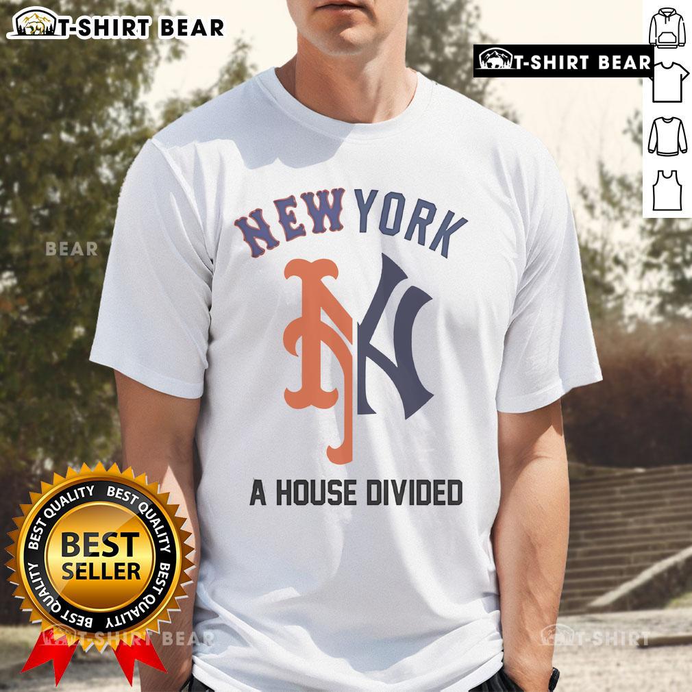 Official 2025 Yankees X Mets A House Divided Subway Series T-Shirt featuring team logos and vibrant colors for fans.