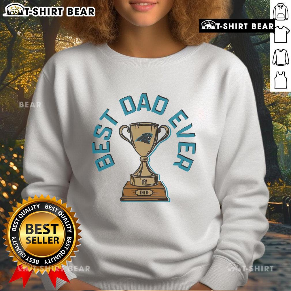 Official Carolina Panthers Best Dad Ever Trophy Sweatshirt in navy blue, perfect gift for NFL fan dads.