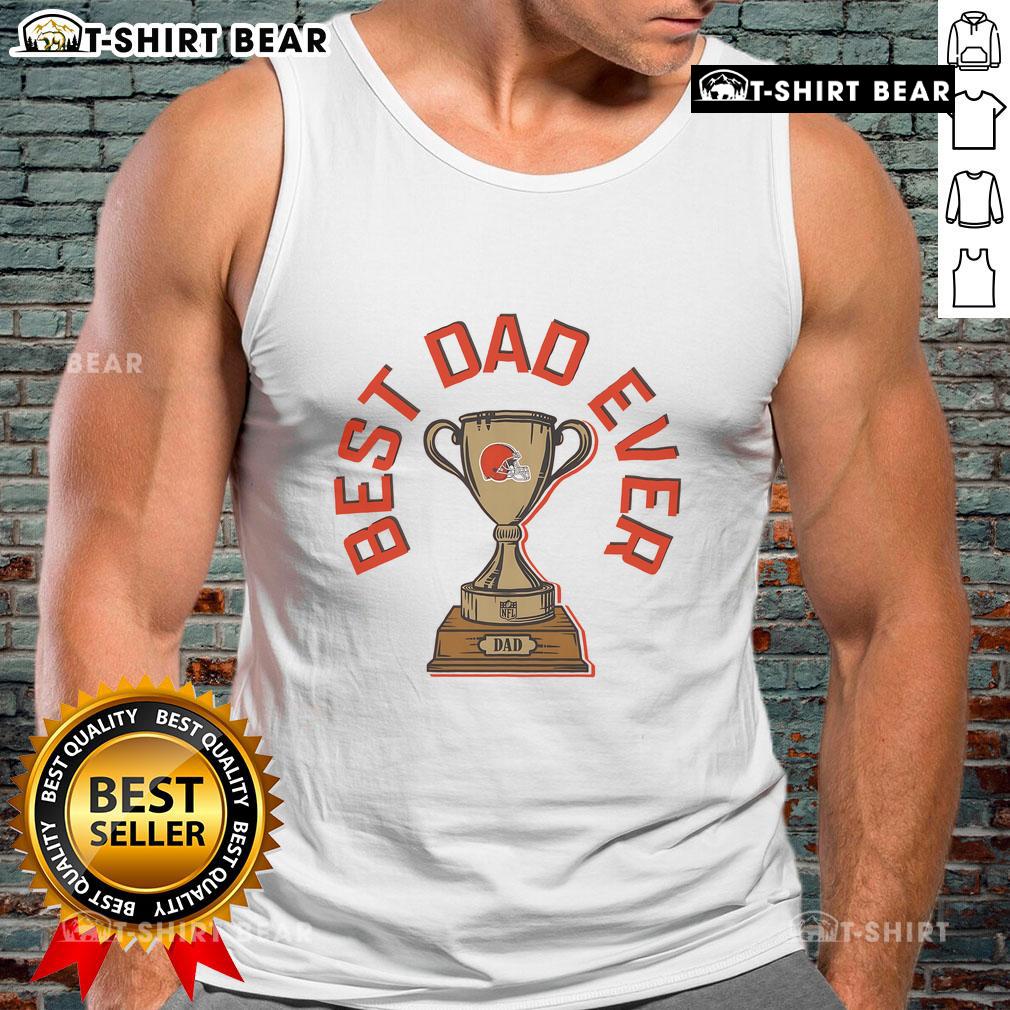 Alt Text: Official Cleveland Browns Best Dad Ever Trophy Tank Top for football fans, perfect gift for dads supporting the Browns.