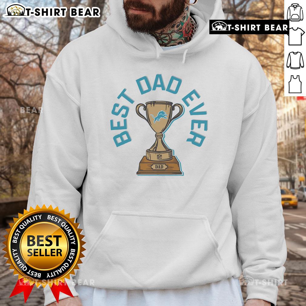 Official Detroit Lions Best Dad Ever Trophy Hoodie in navy blue, perfect gift for football-loving dads.