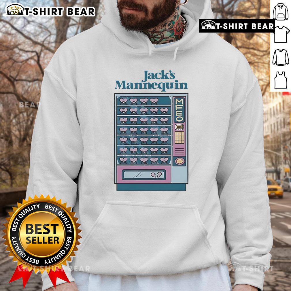 Official Jacks Mannequin hoodie displayed on a vending machine, showcasing unique design and vibrant colors.