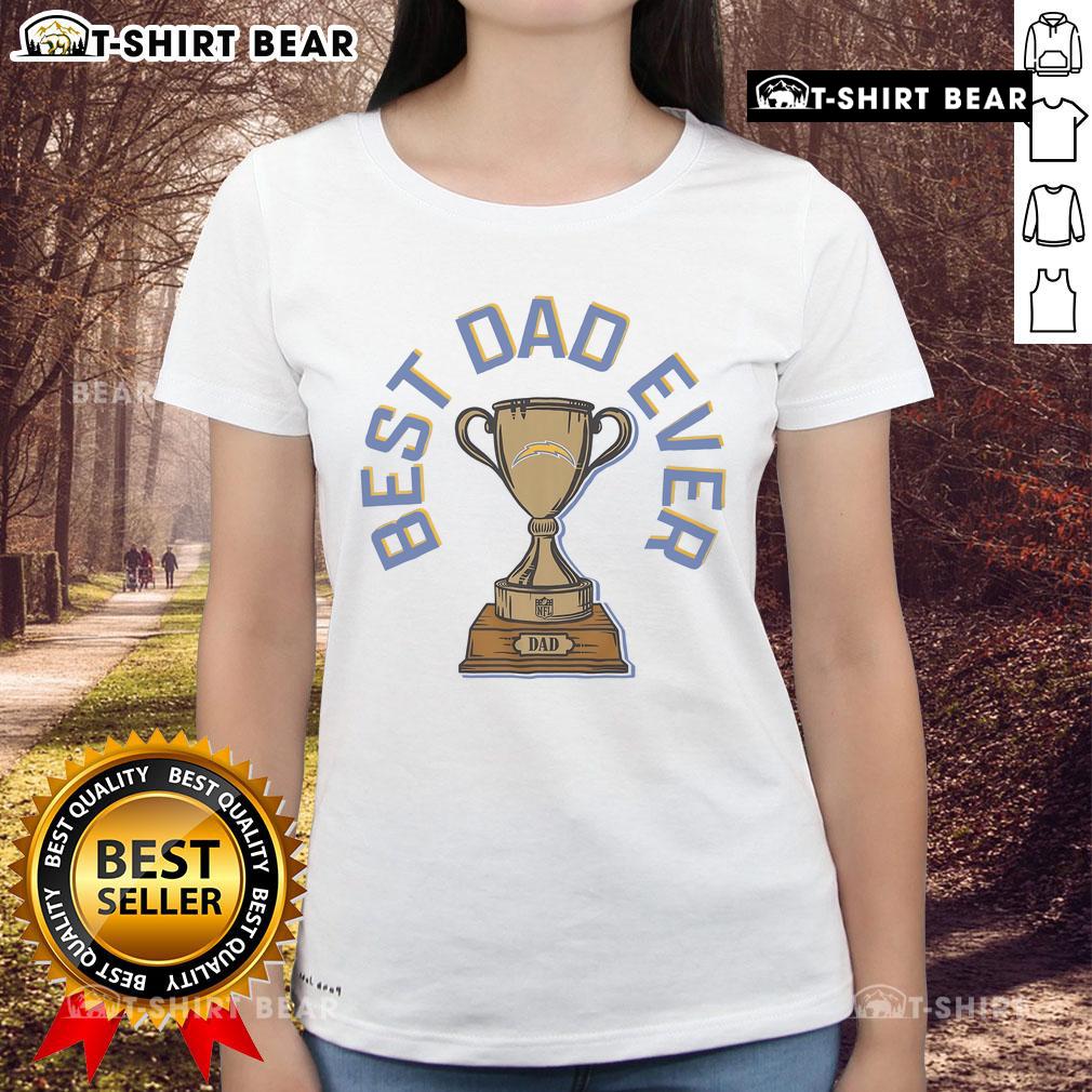 Official Los Angeles Chargers Best Dad Ever Trophy Ladies Tee showcasing a stylish design for proud Chargers fans.