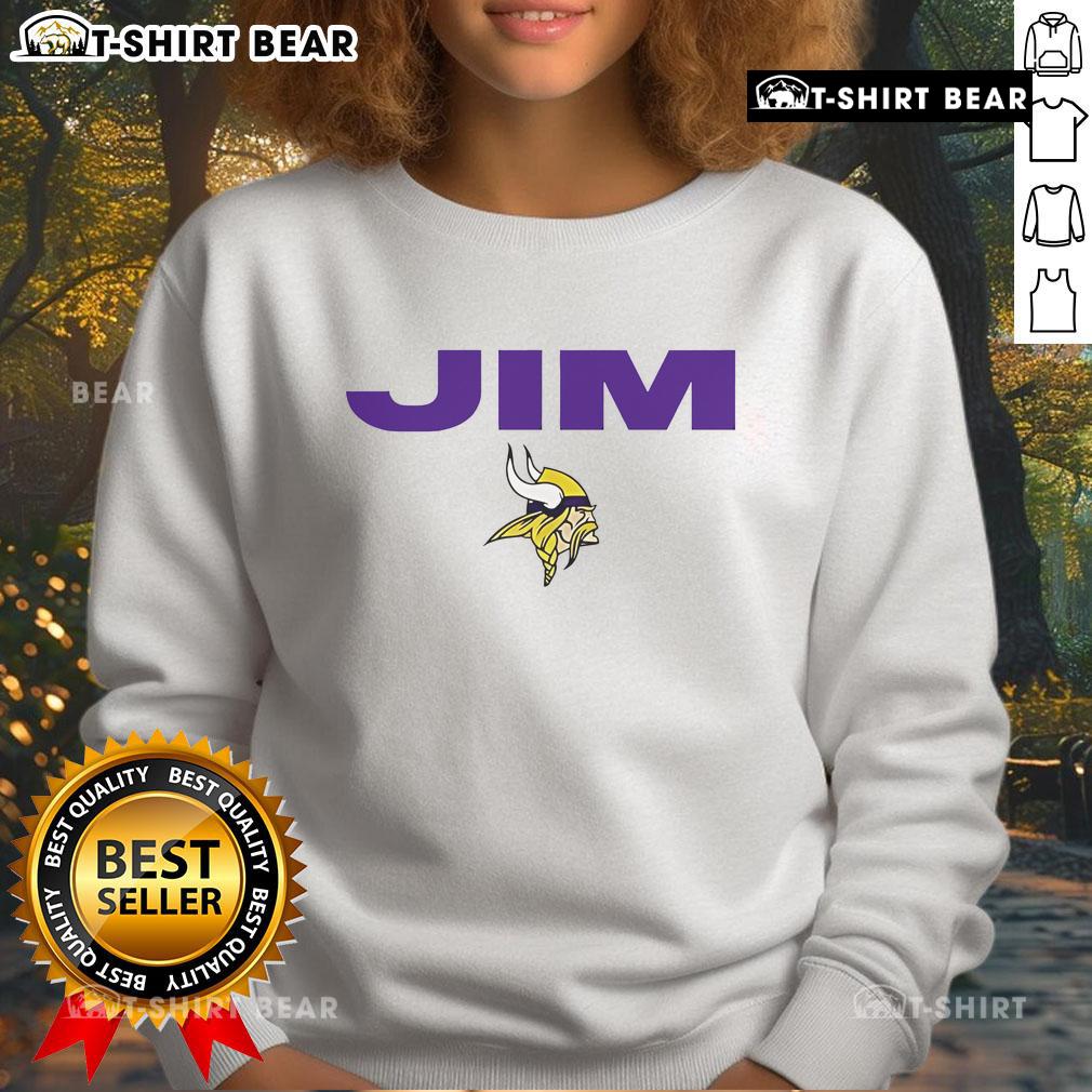 Alt Text: Official Minnesota Vikings sweatshirt honoring Jim Marshall, featuring team colors and a tribute design.