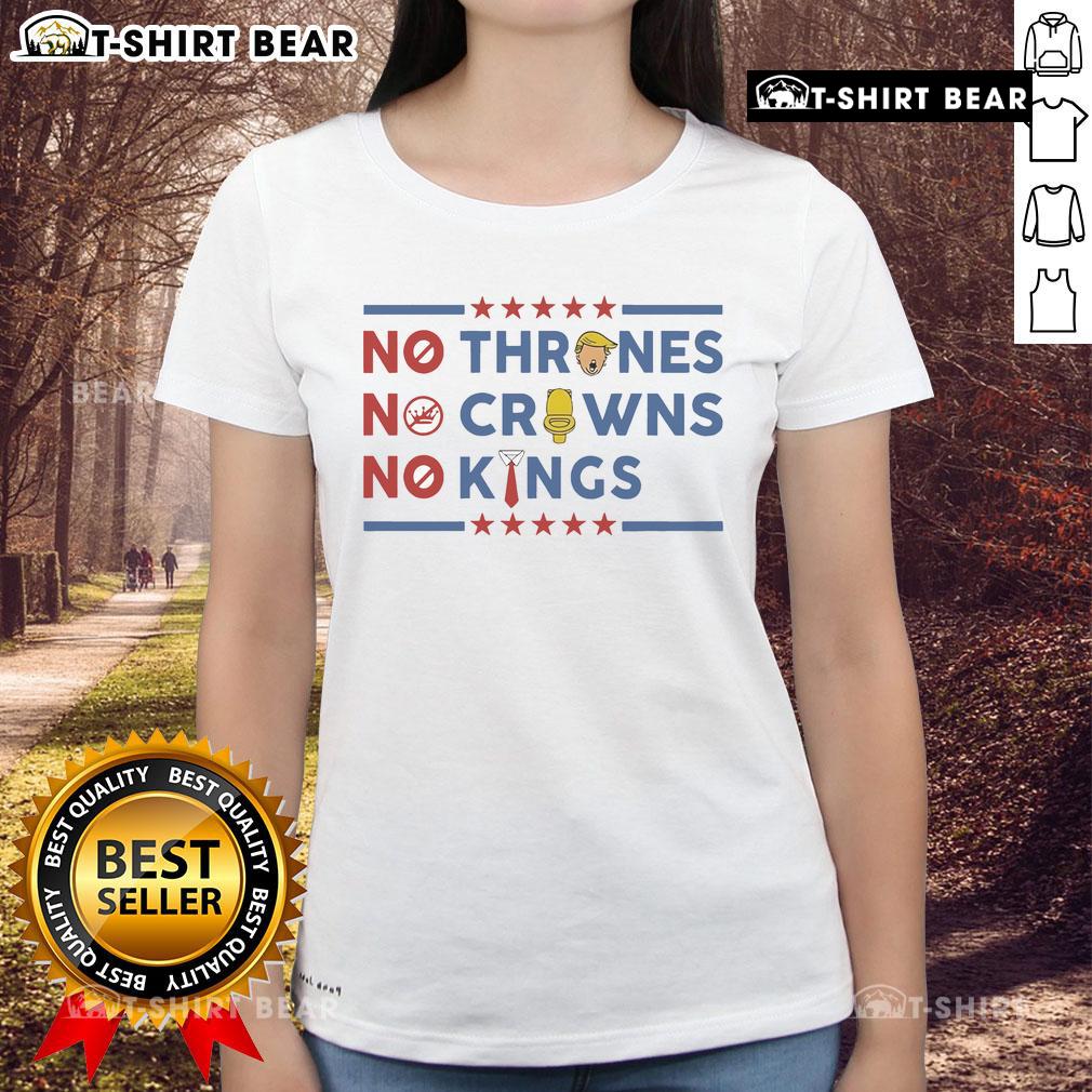 Official No Thrones No Crowns No Kings 2025 Ladies Tee featuring a stylish design and vibrant colors for fashion-forward fans.