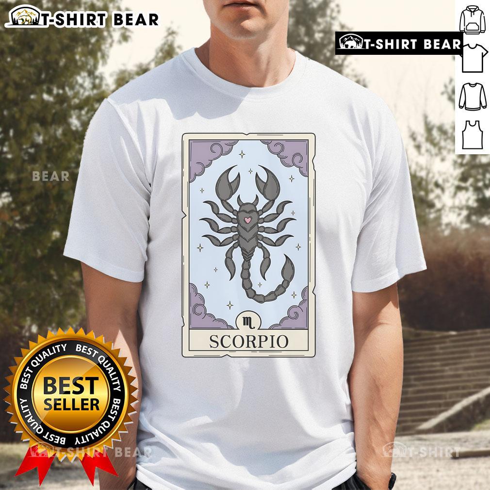 Official Scorpio Card T-Shirt featuring bold zodiac design and vibrant colors, perfect for astrology enthusiasts.