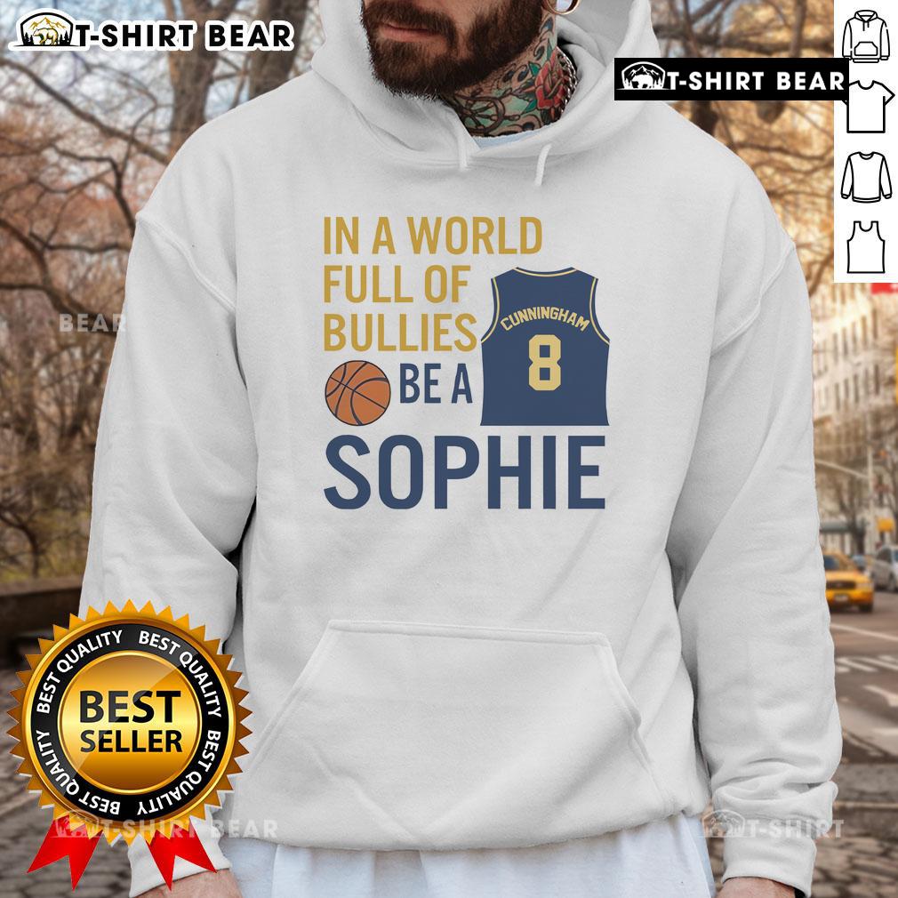 Sophie Cunningham wearing 'In A World Full Of Bullies, Be A Sophie' hoodie, promoting kindness and resilience.