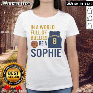 Sophie Cunningham wearing 'In A World Full Of Bullies Be A Sophie' ladies tee, promoting positivity and empowerment.