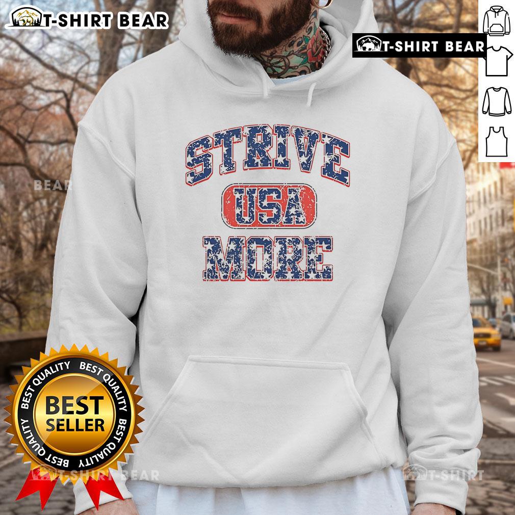 Official Strive USA More Hoodie in navy blue featuring a stylish logo, perfect for casual wear and promoting motivation.