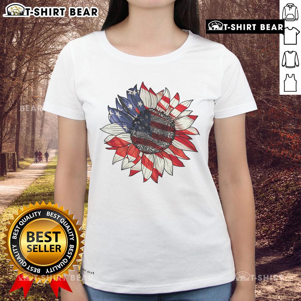 Official Sunflower American Flag 4th of July tee for women, celebrating Merica and patriotic style in vibrant colors.