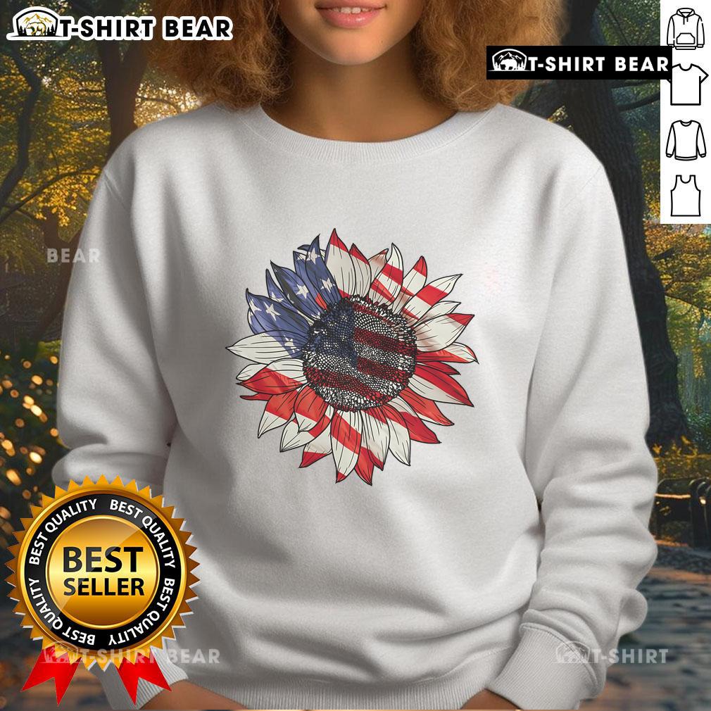 Official Sunflower American Flag 4th of July sweatshirt featuring a vibrant sunflower design for patriotic celebrations.