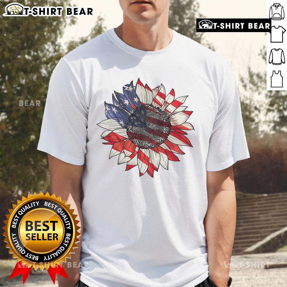 Official Sunflower American Flag 4th of July Merica USA T-Shirt featuring a vibrant sunflower design and patriotic colors.