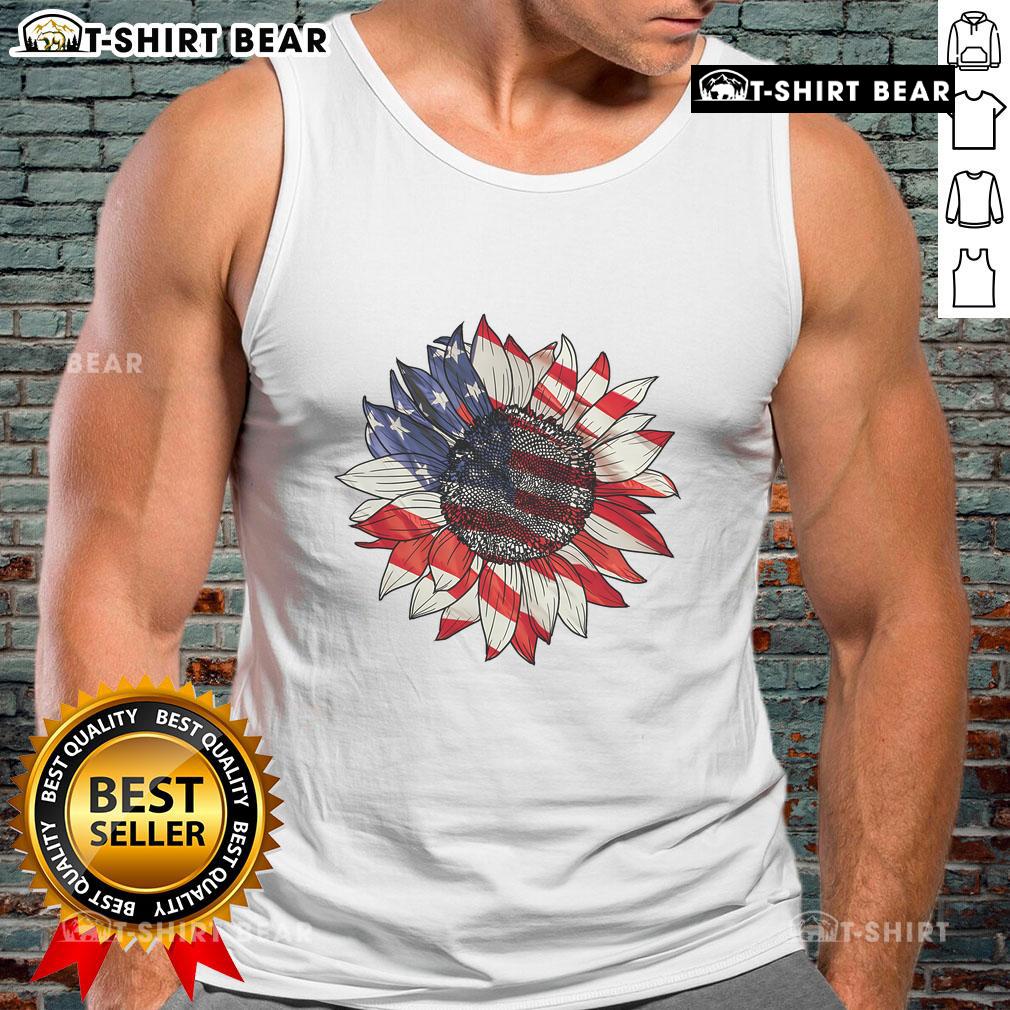 Official Sunflower American Flag 4th of July tank top celebrating Merica USA with vibrant colors and patriotic design.
