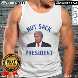 Official Trump Nut Sack President tank top featuring bold graphics and a humorous design for political apparel fans.
