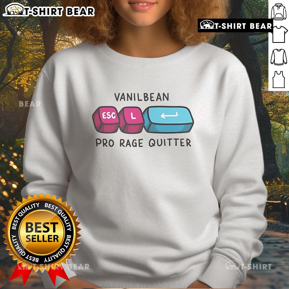 Alt Text: Official Vanilbean Pro Rage Quitter Esc Sweatshirt in black with bold graphic design for gamers and enthusiasts.