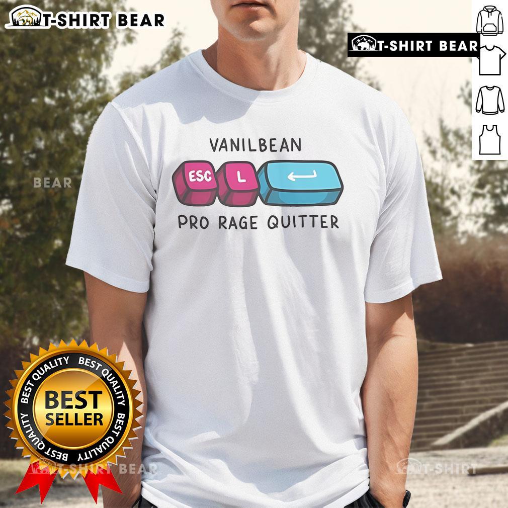 Alt Text: Official Vanilbean Pro Rage Quitter Esc T-Shirt featuring bold graphics and a stylish design for gamers.