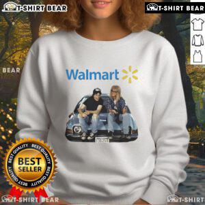 Official Waynes World Walmart Logo Sweatshirt featuring iconic logo design on a cozy black fabric.