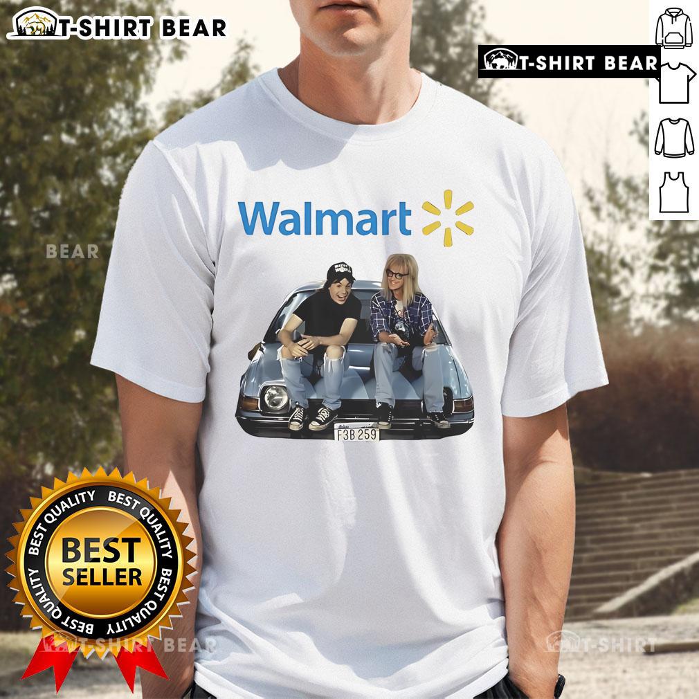 Official Wayne's World Walmart Logo T-Shirt featuring iconic graphic design in vibrant colors for fans of the classic movie.