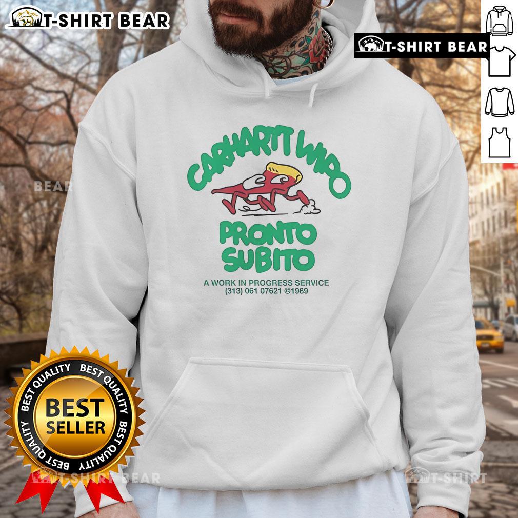 Original Carhartt WIP Pronto Subito A Work In Progress Service Pronto Hoodie in stylish urban setting.