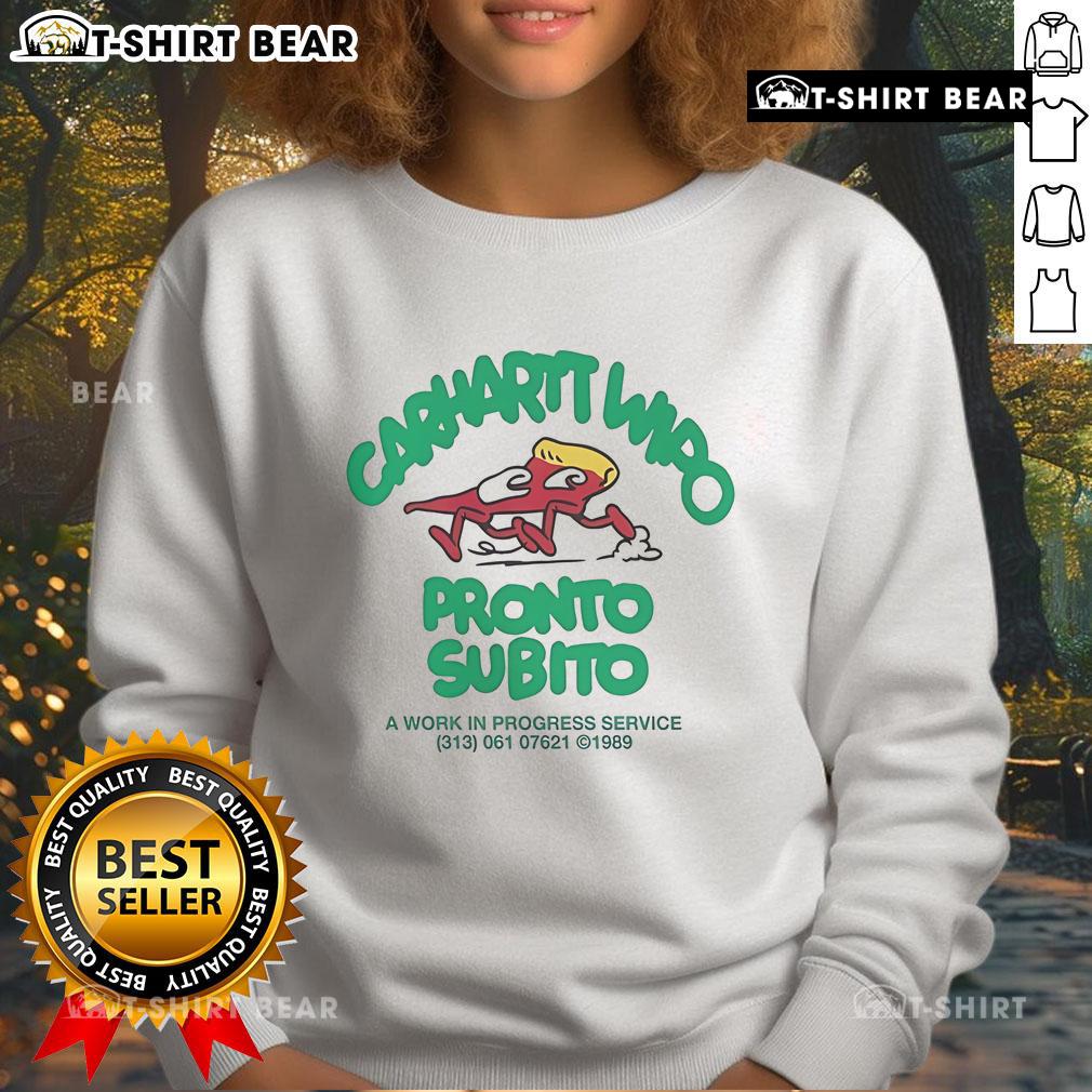 Original Carhartt WIP Pronto Subito A Work In Progress Service Pronto Sweatshirt in stylish urban setting.