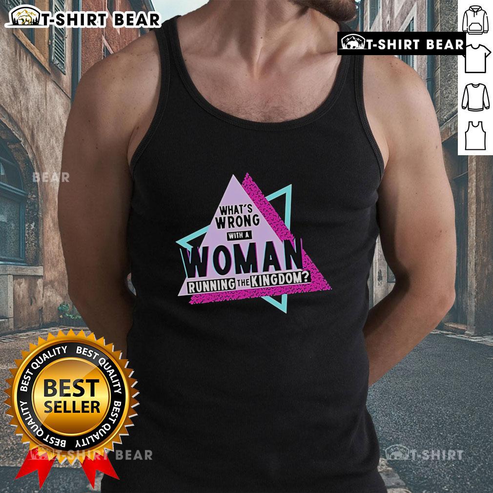 Original Courtney Reed 'What's Wrong With A Woman Running The Kingdom' tank top design in vibrant colors.