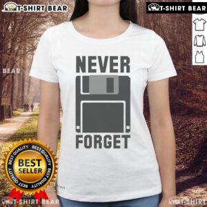 Original Never Forget Floppy Disk New Ladies Tee in vibrant colors, showcasing retro tech style for women.