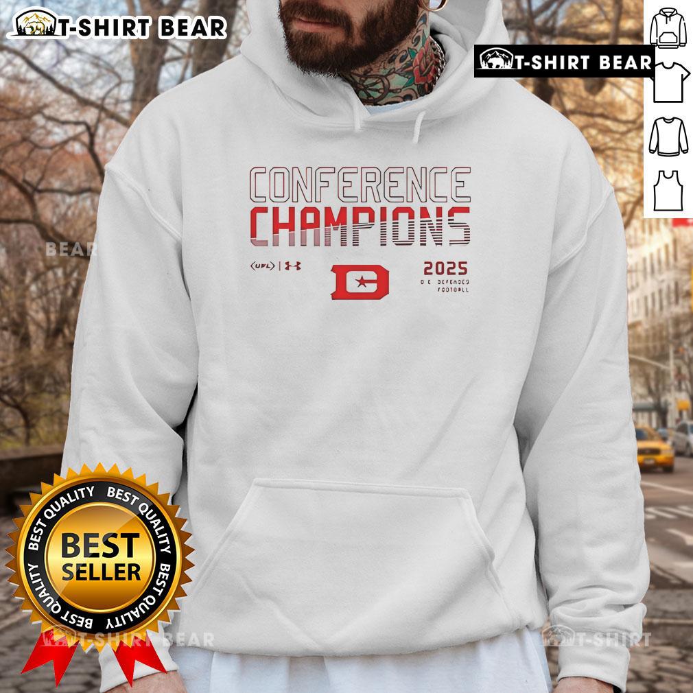 Premium Defenders Commander in Chief of the XFL Conference 2025 hoodie in black with logo, perfect for fans and fashion.
