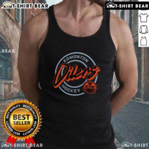Premium Edmonton Oilers Hockey colorblock tank top featuring the iconic team puck logo, perfect for fans and summer wear.