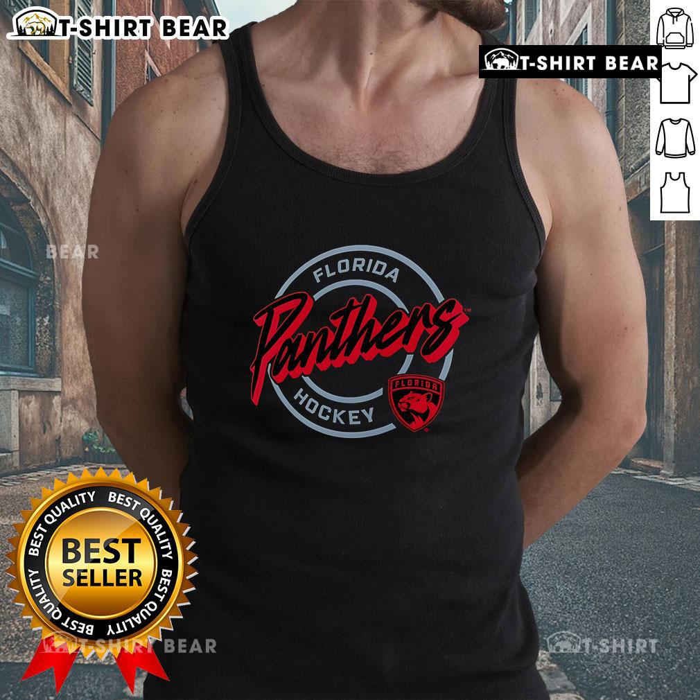 Premium Florida Panthers Hockey Colorblock Puck Logo Tank Top featuring vibrant team colors and logo design.