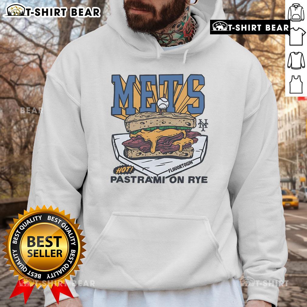 Premium MLB X Flavortown New York Mets Pastrami on Rye Hoodie featuring vibrant team colors and stylish design.