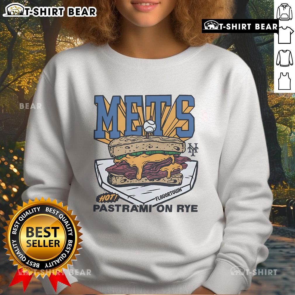 Premium MLB X Flavortown New York Mets Pastrami on Rye Sweatshirt featuring bold team logo and stylish design.