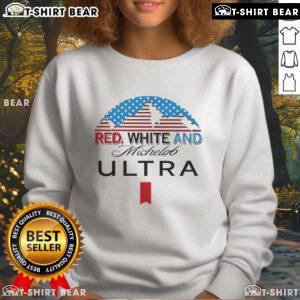 Premium red and white sweatshirt featuring the Michelob Ultra logo, perfect for casual wear and sports fans.