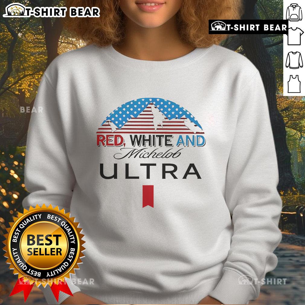 Premium red and white sweatshirt featuring the Michelob Ultra logo, perfect for casual wear and sports fans.