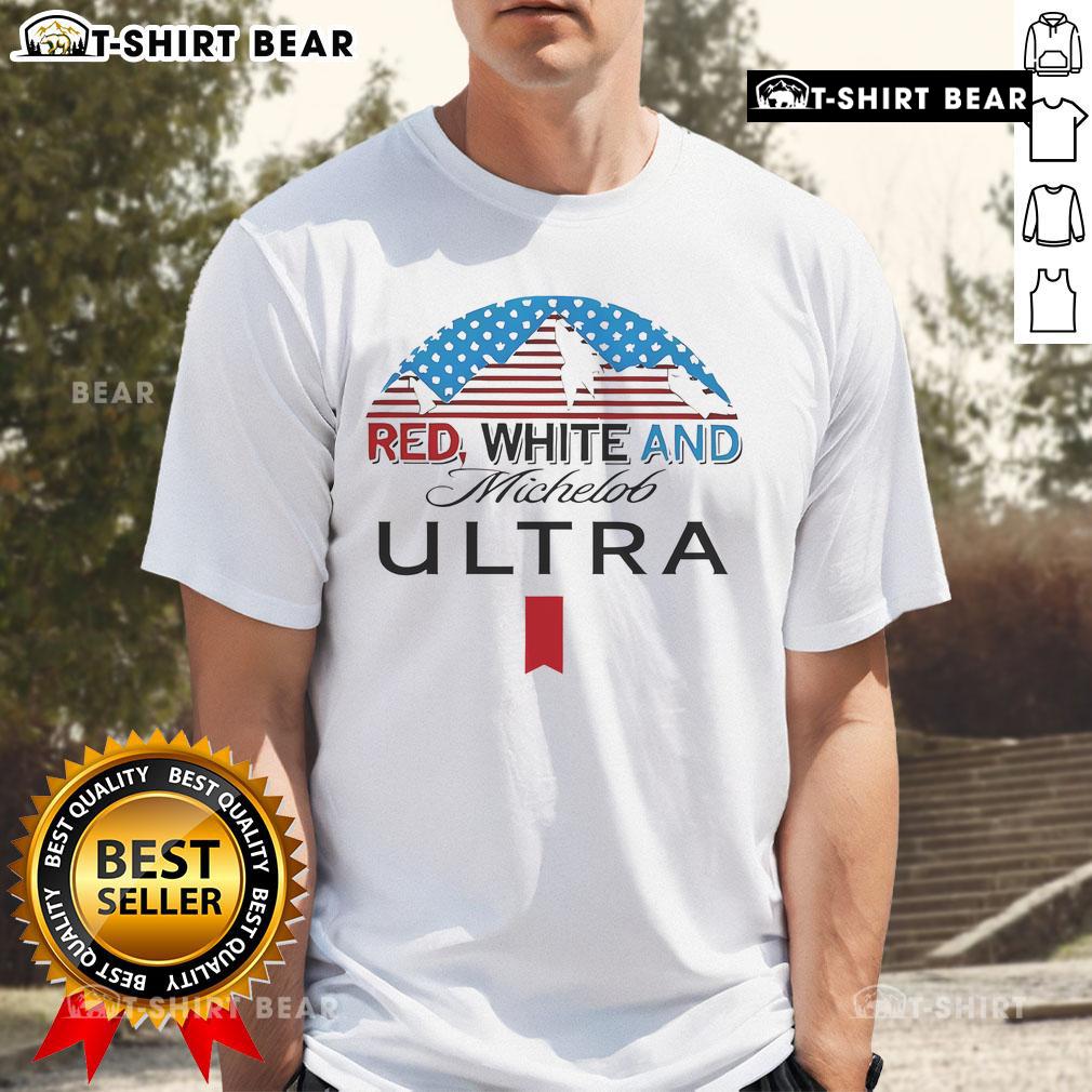 Premium red and white Michelob Ultra T-shirt featuring a stylish design, perfect for casual outings and beer enthusiasts.