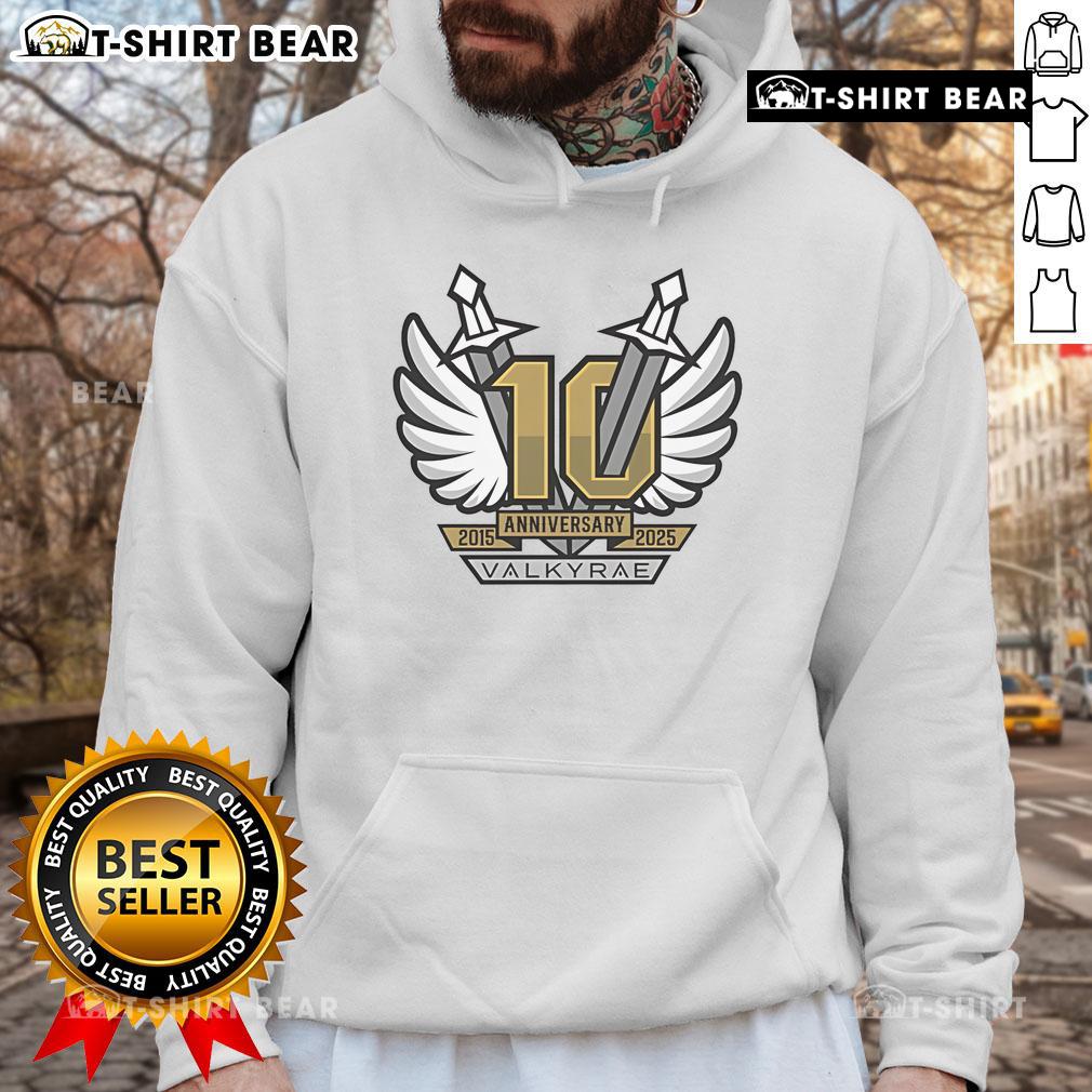 Alt Text: Premium Valkyrae 10-Year Anniversary Swords Hoodie featuring a stylish design celebrating 2015-2025 milestone.