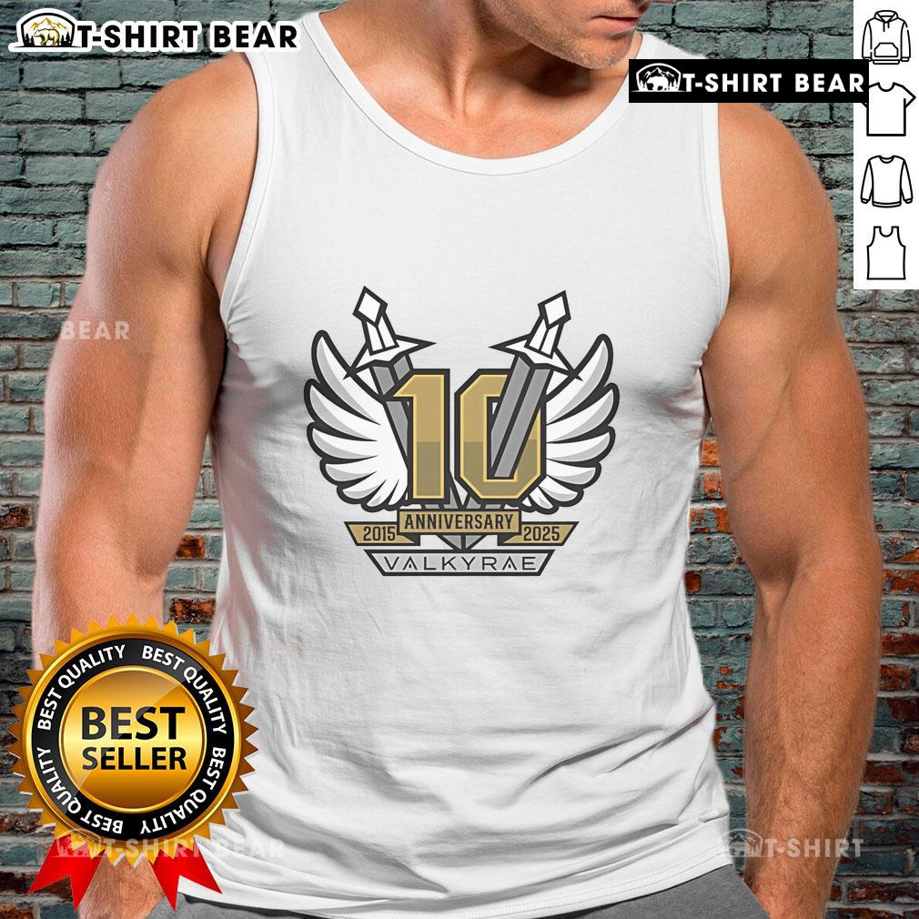 Premium Valkyrae 10 Year Anniversary 2015-2025 Swords Tank Top showcasing stylish design and commemorative graphics.
