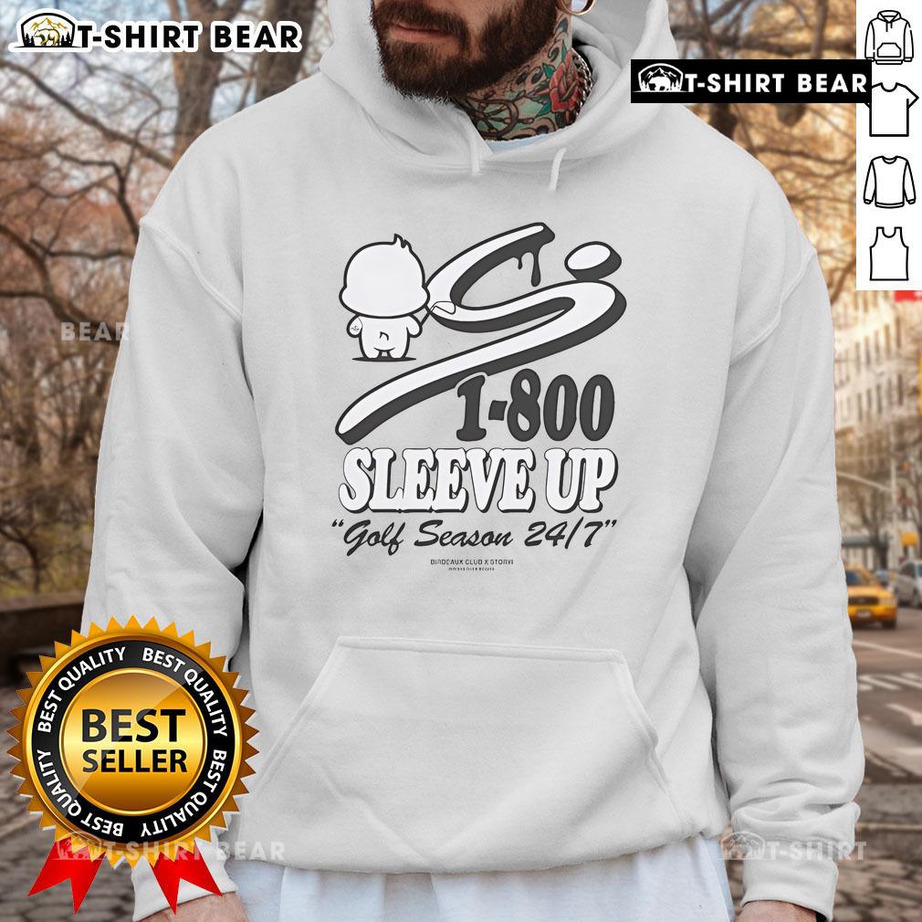 Alt Text: Stylish Pretty Birdeaux Sleeve Up Golf Season Storyi Collab Hoodie, perfect for golf enthusiasts and casual wear.