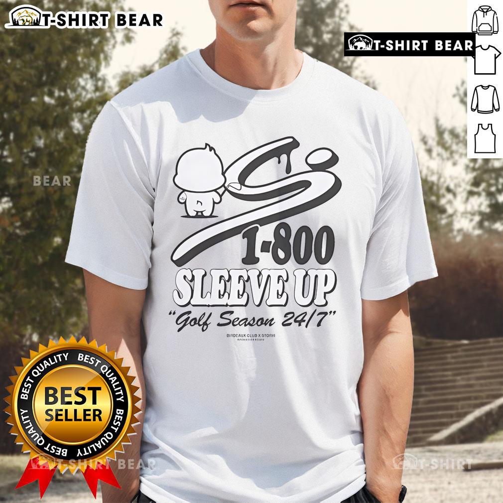Alt Text: Pretty Birdeaux Sleeve Up Golf Season Storyi Collab T-Shirt featuring stylish design perfect for golf enthusiasts.