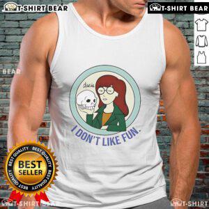 Pretty Daria in a stylish 'I Don't Like Fun' tank top, showcasing a unique graphic design for casual wear.