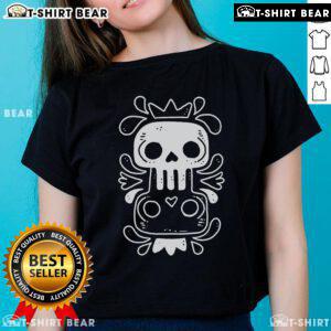 Stylish Pretty Dos Calaveras skull graphic on a ladies tee, perfect for casual wear and Da de los Muertos celebrations.